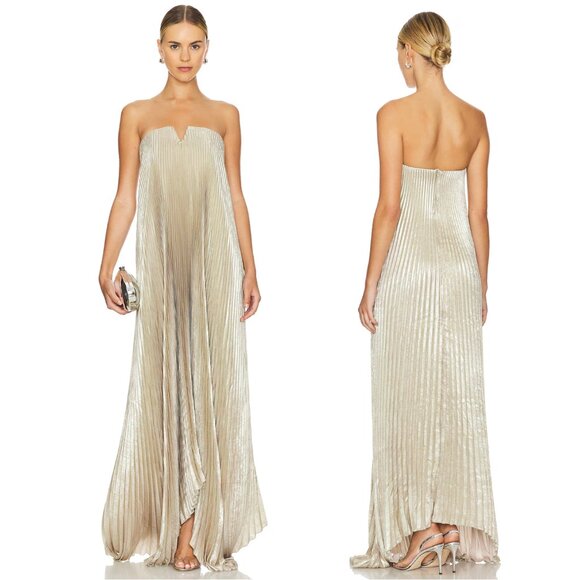 NEW L'IDEE Black Tie Gown Gold Shimmer Strapless Formal Maxi Dress XS 6 LIDEE - Picture 1 of 3